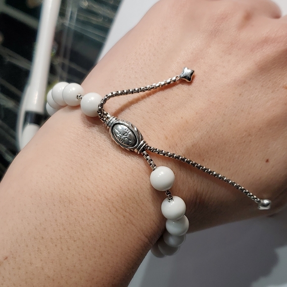 David Yurman White Agate 8mm Spiritual Beaded Bracelet Sterling Silver - Picture 7 of 8